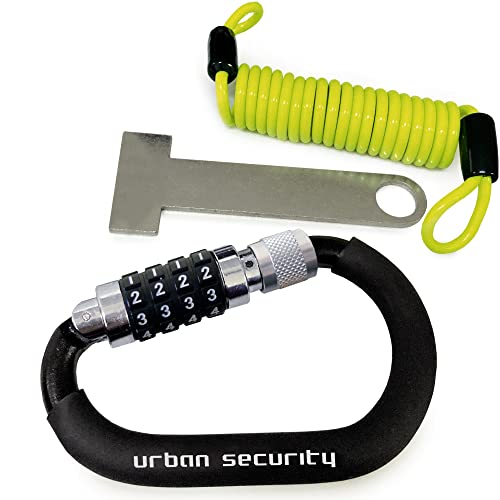 URBAN UR140 Candado para Casco Moto, Mosquetón Candado para Casco Ligero, Antirrobo Casco con Código Seguridad Combinación Kit Bloqueo + Cable de Acero Flexible + Adaptador