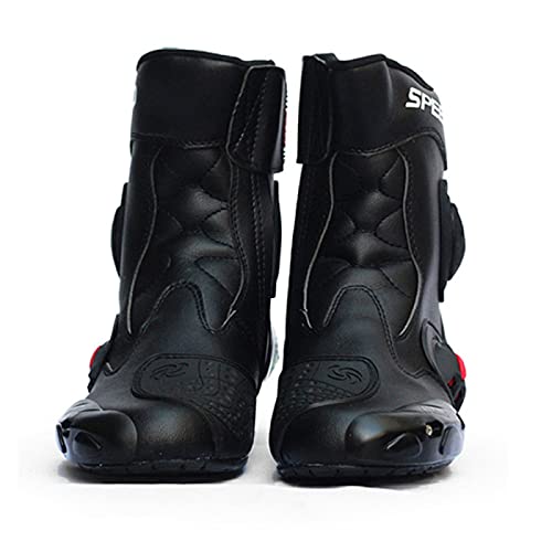 Botas de Motociclista para Hombres, Botas de Motocicleta con Ventilación Ajustable, Zapatos de Motocross Touring Blindados Todoterreno de Cuero para Mujeres,Black-42