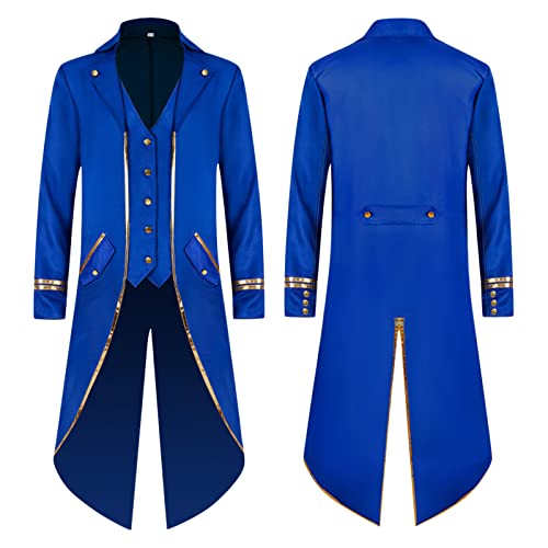 Cálida chaqueta de invierno para hombre, vintage, delgada, medieval, retro, para Halloween, punk, cosplay, disfraz de borde dorado, abrigo para exteriores, suéter para hombre, azul, XXXXL