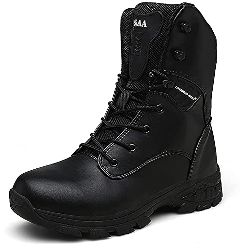 KILCVEM Botas Militares Hombres, Botas Combate Tácticas del Ejército Impermeables Ligeros Cordones Caña Alta Zapatos de Trabajo de Seguridad,Black-44(UK10)