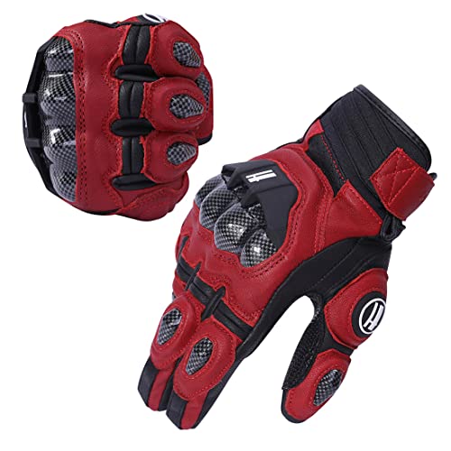 Harssidanzar Hombres y Mujeres Guantes de Carreras de Carretera con protección de Nudillos para Deportes de Motor para Montar en Motocicleta con Dedos completos,Sangre de Buey/Negro,Talla M