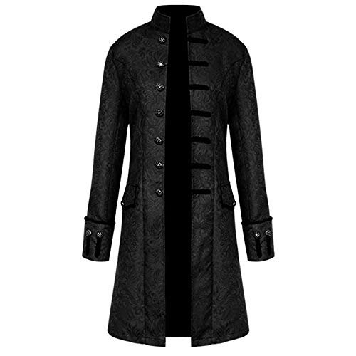 SHOBDW Chaqueta Hombres Cardigans Vintage Tailcoat Talla Grande Invierno Cálido Sólido Stand Collar Chaqueta Rompevientos Abrigo Botones Retro Abrigos Largos Trajes y Blazers(Negro,S)