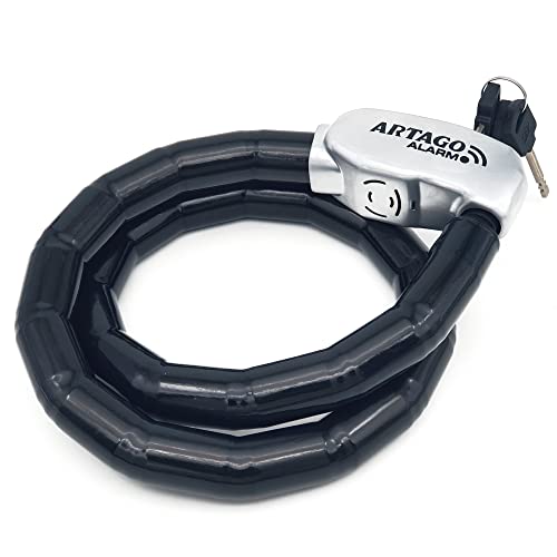 Artago ART6100 Candado Moto Articulado con Alarma 120dB ON/Off, Warning Exclusivo, Pila Larga Duración, Cerradura Anti-Taladro, Flexible y Resistente, Antirrobo Moto Scooter Candado Bicicleta, 100cm