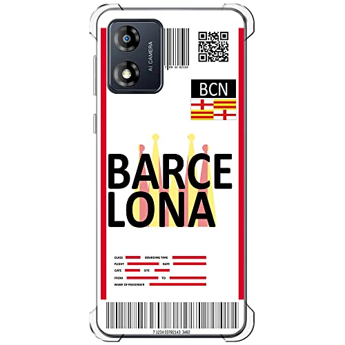 Movilshop Funda Antigolpes para Motorola Moto E13 4G Billete de Avión [ Barcelona ] Esquina Reforzada Silicona 1.5mm de Grosor Flexible Transparente Bumper Gel TPU