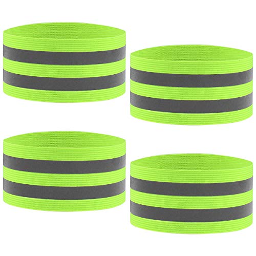 4 Pcs Bandas Reflectantes Brazalete Reflectante de Seguridad Cintas Reflectantes de Alta Visibilidad para Brazo Muñeca Tobillo Deportes al Aire Libre Correr Ciclismo Senderismo Adultos Niños, 35 x 5cm