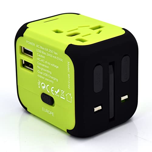 Welly Enjoy WY13102 - Adaptador Compacto de Viaje Universal con 2 Puertos USB 5V/2400mA, Color Verde y Negro