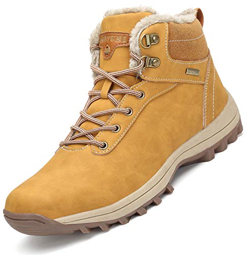 Mishansha Hombre Mujer Botas de Nieve Invierno Botines Senderismo Impermeables Deporte Trekking Zapatos Fur Forro Aire Libre Boots,Amarillo 39 EU