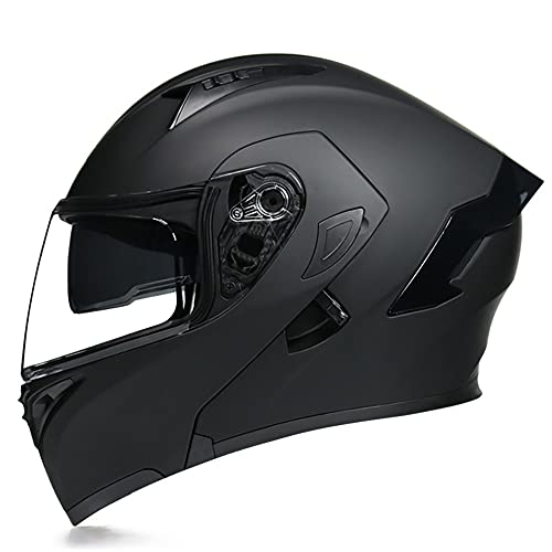 Casco De Moto Modular Integrado,Casco Modular Anticolisión con Visera Solar Doble para Hombres Y Mujeres Aprobado por ECE Antivaho Cómodo Y Transpirable Casco De Scooter Negro Mate