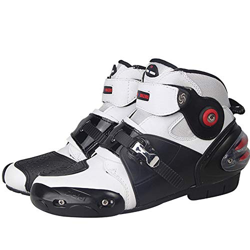 MRDEAR A9007 Botas de Moto Hombre, Zapato Moto Impermeables Botas de Moto Cross Enduro Botas de Carretera Protectoras Botas de Deportivas para Motociclismo, 3 Colores (40 EU,Blanco)