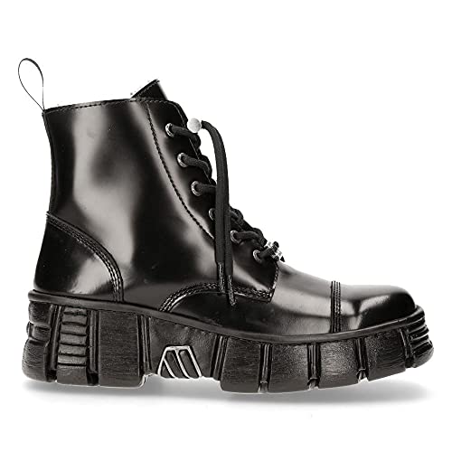 M-WALL005N-C6 Negro Cuero Wall Gothic Rock Biker Botines Charol