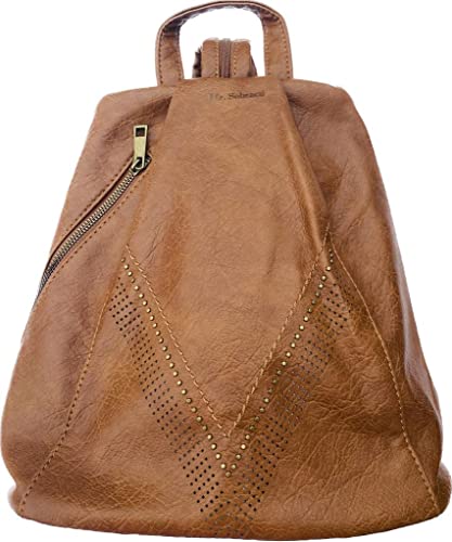 bolso mochila antirrobo mujer, con varios compartimentos y adorno metálico (Marrón)