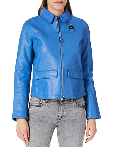 Blauer Pelle Capo Spalla SFODERATO Chaqueta de Cuero, 801 Azul Zafiro Claro, S para Mujer