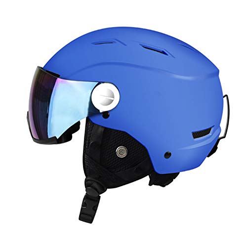 JFF Casco De Esquí Hombres Mujeres Casco De Deportes De Nieve Casco De Snowboard con Máscara De Nieve Desmontable Antivaho Gafas Integradas Esquí Snowboard,Azul,L