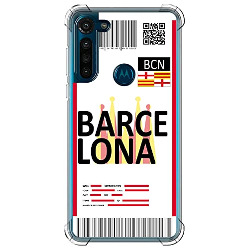 Movilshop Funda Antigolpes para Motorola Moto G8 Power Billete de Avión [ Barcelona ] Esquina Reforzada Silicona 1.5mm de Grosor Flexible Transparente Bumper Gel TPU