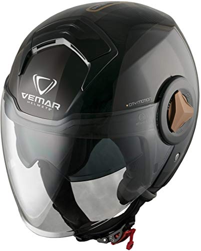 Vemar Breeze Radar - Casco jet, color negro y dorado, talla S