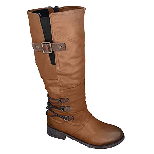 Botas de mujer de tacón cuadrado, estilo informal, con tobillo, estilo informal, marrón, 42 EU