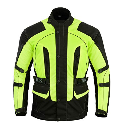 Texpeed Chaqueta moto hombre 4 estaciones con protecciones - Impermeable de motociclista con armadura CE (EN 1621-1) - Verano/invierno Alta visibilidad/Amarillo - 10XL