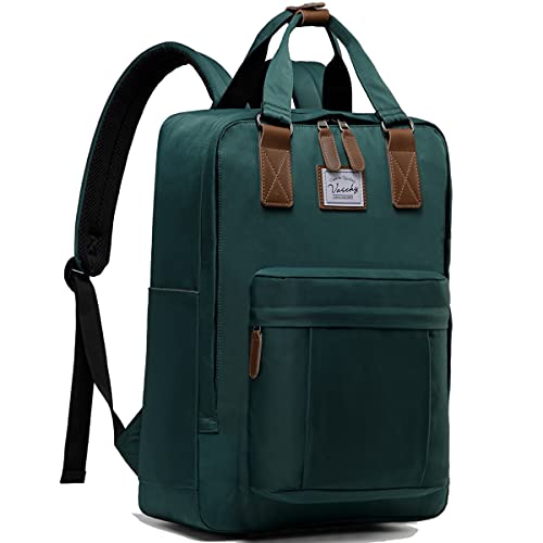 VASCHY Mochila Portatil,Mochila Hombre Vintage Mochilas Escolares Juveniles Ordenador 15.6 Pulgadas Mochila Casual Mochila Universidad Trabaja Resistente al Agua Verde Oscuro