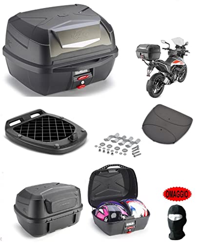 Compatible con RIEJU K43NMAL + BAUL MONOLOCK + Placa + Respaldo Kappa para 2 Cascos INTEGRALES O Jet 43 LT Inserto Superior Universal Pintado para Motos Y Scooters con PORTAEQUIPAJES