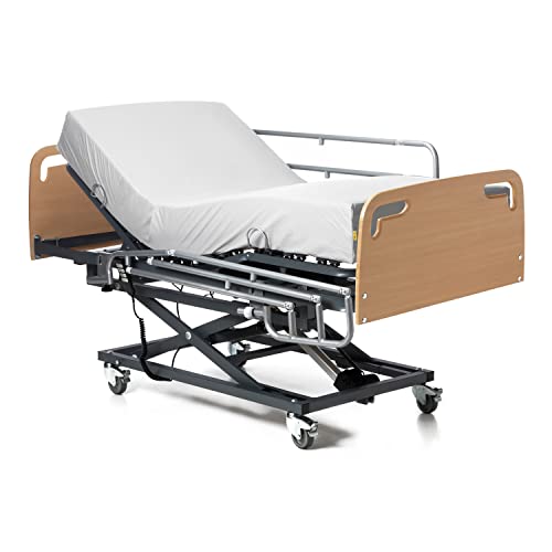 Ferlex - Cama articulada geriátrica con Carro Elevador (90x190, Barandillas + Colchón Sanitario + Cabecero y Piecero)