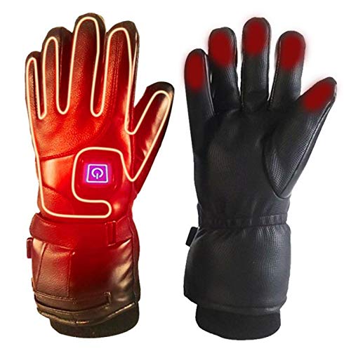 Guantes Calefactables Moto Algodón de cuero con calefacción Guantes de esquí OutdoorMotorcycle bicicleta eléctrica de los guantes El calentamiento de los guantes de invierno snowboard +6,5 horas de ca