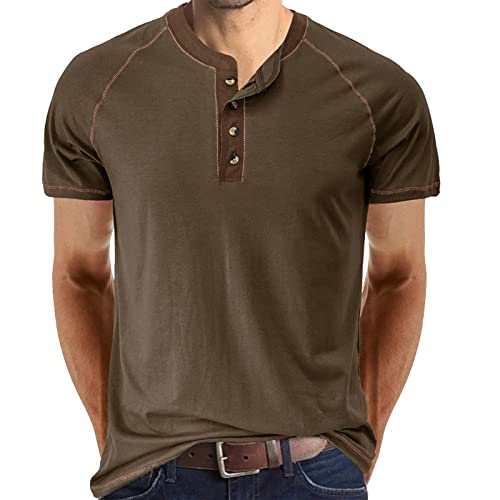 Hombre Primavera y Verano Retro Business Casual Viaje Multibotones O-Cuello Sólido Camiseta de Manga Corta, verde, XL