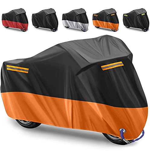 Funda para Moto Cubierta de la Moto Funda Protector para Moto Impermeable Funda para Moto 210D Tela Oxford Cubierta Protector Impermeable al Aire Libre contra Lluvia,Sol- 245X105X125cm (Naranja)