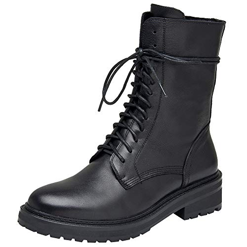 rismart Mujer Botas Militar Moteras Cuero Media pierna Invierno Guay Botines SN02932(Negro,38 EU)