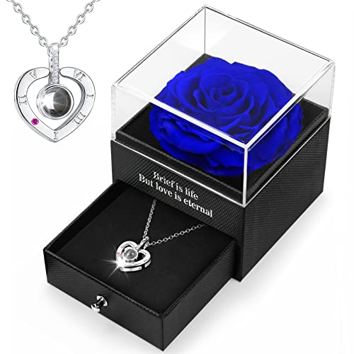 HEGUD Regalos para Mujer Rosa Real eterna con Collar I Love You Conservado Rosa Caja de Regalo del día de San Valentín para su Novia Esposa Madre Cumpleaños Aniversario Día de la Madre