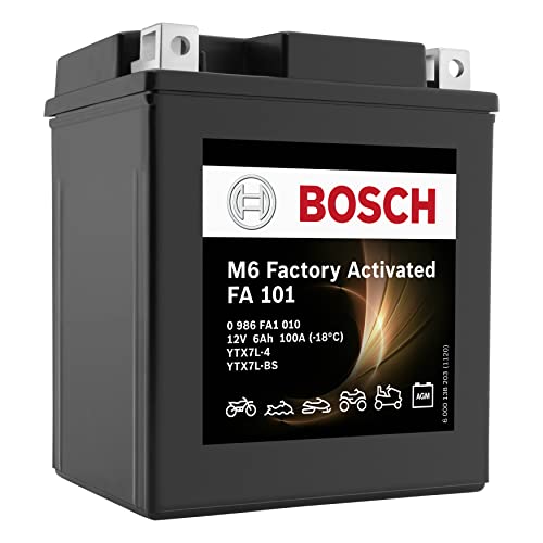 Bosch 0986FA1010 Batería de Motocicleta 6 Ah 100 A Gel Tecnología Batería de Arranque en Calidad OEM, Ciclo Resistente a los ciclos almacenables, Libre de Mantenimiento, Color Negro