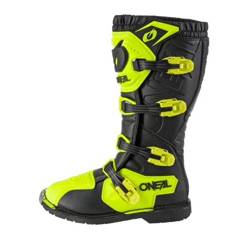 O'NEAL | Botas de Motocross | Motocicleta de Enduro | Plantilla de aire confortable, cuatro hebillas, material sintético | Botas Rider Pro | Adulto | Negro Amarillo Neón | Talla 42