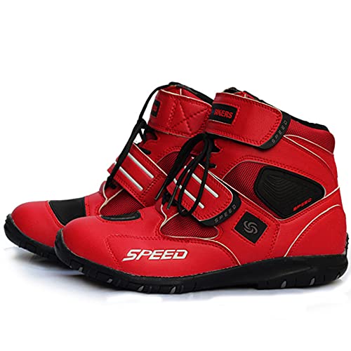 Botas Moto Mujer, Motocicletas Moto Racing Zapatos Hombres Cuero Motorbiker Botines Cortos para Motocross Off Road Bike,Red-40