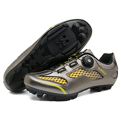 KUXUAN Zapatillas de Ciclismo MTB para Hombre y Mujer, Zapatillas de Bicicleta de Carretera, Zapatillas Transpirables para Ciclismo al Aire Libre, compatibles con Tacos SPD,Yellow-3.5UK=(230mm)=36EU