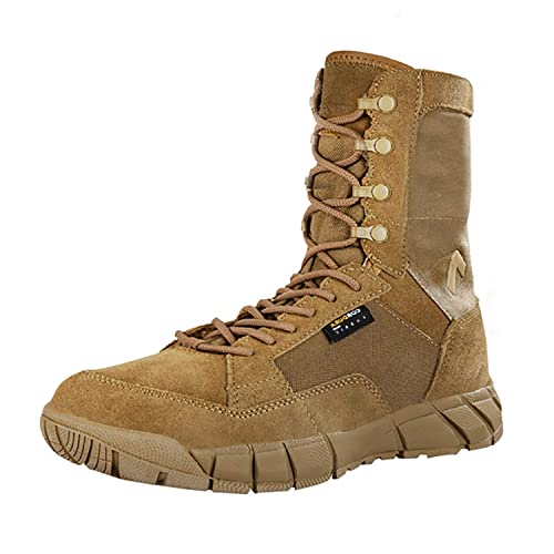 YEVHEV Zapatos tácticos para hombre, ligeros, militares, antideslizantes, ultraligeros, resistentes al desgaste, botas militares para camping, senderismo, deportes, exteriores, marrón, 40 EU