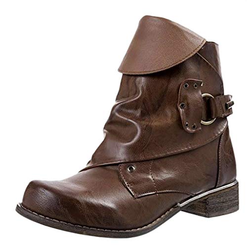 Yowablo - Botas de Piel con Hebilla para Mujer, Botines de talón, con Cremallera Lateral, Tallas Grandes, Color Transparente, Talla 42 EU