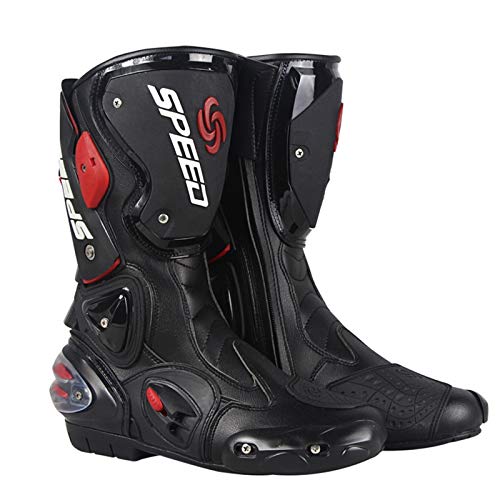 MRDEAR Botas de Motocross Hombre, Ventilación Ajustable, Botas de Moto Impermeables Botas de Deportivas Cuero PU Protectores Rígidos Integrados Estables con protección de Tobillo, Negro (45 EU)