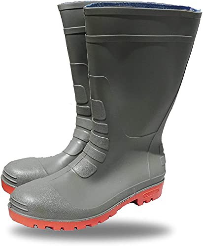 ZERED Botas de PVC ultraligeras de Saver, puntera de acero de seguridad, 100% impermeable, placa de metal de protección inferior botas de trabajo, gris (gris), 41 EU