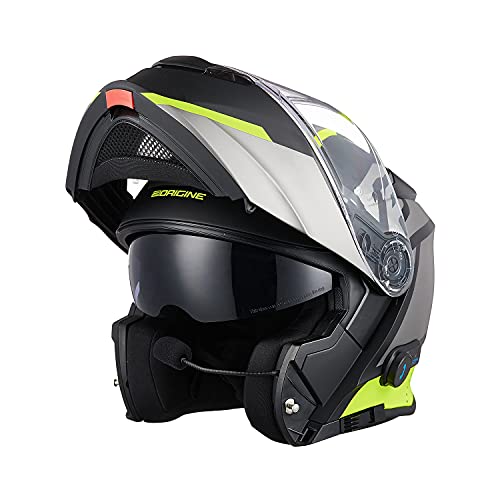 ORIGINE Casco de Moto Modular Bluetooth homologado ECE Voice Dial Casco de Moto Llamada Manos Libres(Level Yellow Black,L)