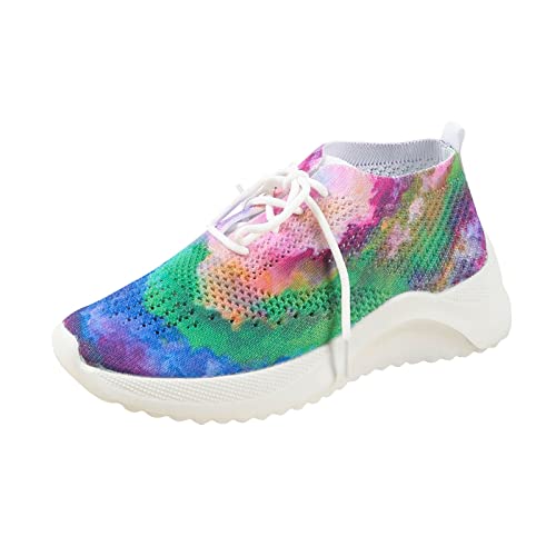 Ocio mujeres con cordones corbata teñido suela suave zapatos cómodos al aire libre zapatos de malla correr moda deporte transpirable zapatillas Botas altas rojas para mujeres, azul, 42 EU