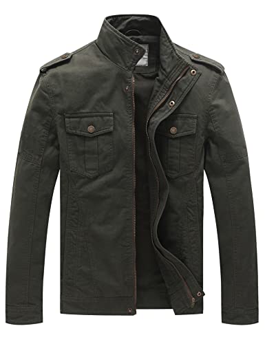 WenVen Chaqueta de Algodón Casual Otoño Chaqueta Fina Joven Cuello Alto Cazadora Ligera Entretiempo Chaqueta Clásica al Aire Libre Hombres Verde Militar Small