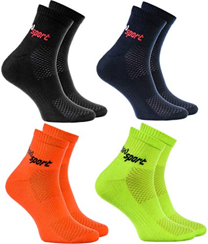 Rainbow Socks - Hombre Mujer Calcetines de Deporte Neon - 4 Pares - Negro Azul Naranja Verde - Talla UE 47-50