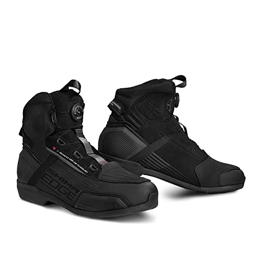 SHIMA EDGE WP, Impermeables Zapatos de Motocicleta para Hombres | Transpirables, Zapatos de calle reforzados con sistema de cierre ATOP, Soporte para el tobillo, Suela antideslizante (Negro, 43)