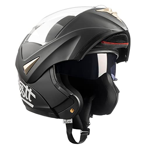 Westt Casco de moto para hombres y mujeres, casco integral, casco abatible, casco de moto tipo jet, chopper, ciclomotor, scooter, casco modular de moto, certificado ECE DOT, negro, XL (61-62 cm)