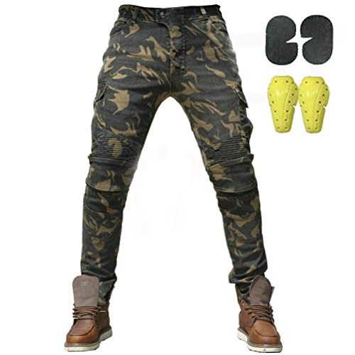 Hombres Pantalones De Motociclismo para Pantalones De Carreras De Motocross,Jeans de Moto, 4 x Equipo de protección (as4, Alpha, l, Regular, Regular, Camuflaje, L= 32W / 32L)