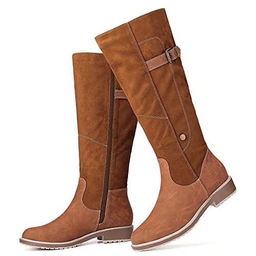 gracosy Botas Altas Mujer Invierno 2020 Zapatos Tacon Ancho Bajo Nieve Piel Forrado Calentitas Botas Antideslizante Peso Ligero Botines Cremallera Casuales