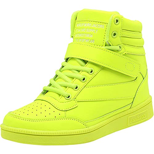 Wealsex Zapatillas de Cuña para Mujer Botas Botines Alta Zapatos Deportivos Oculto Talón Altura 3.5cm Interior Sneakers Verde 35