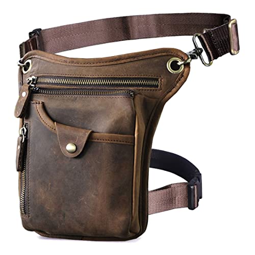 Xieben Vintage Cintura Bolsa de Cuero Gota Pierna Bolsa para Hombres Mujeres Bolso Multifuncional Militar Táctico Moto Bicicleta Jinete Ciclismo Senderismo Deportes Camping Montar Deep Brown