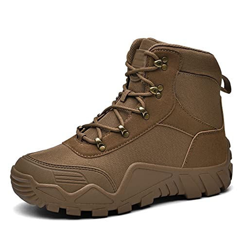 LUBOSCO Botas Militares Hombre Botas Tacticas Patrullas Ligeras Botas Policiales Antideslizante Zapatos Montaña Exterior,Brown-43(9UK)