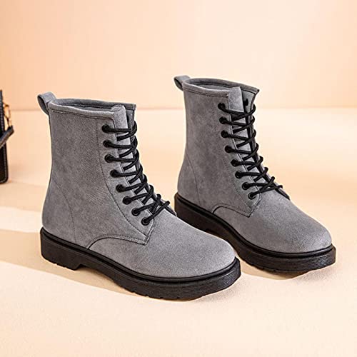 ZXCN Botas guapas de la Motocicleta de Estilo británico Plataforma Plana Espesa Botas Cortas de Encaje de Cordones de Bota de Pantorrilla de césped Khaki Ocio