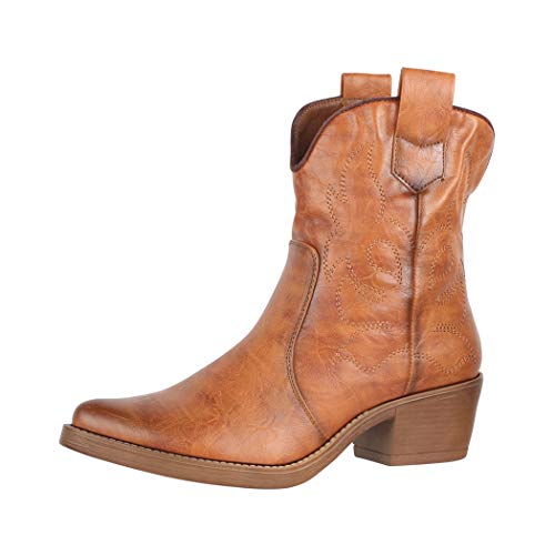 Elara Botines Mujer Botas de Vaquero Chunkyrayan 301-A31P Camel-39